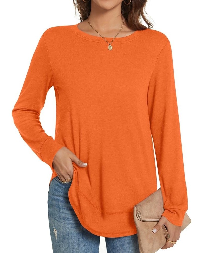 Women's Fall Casual Crewneck T-Shirts Long Sleeve Tunic Tops for Leggings Orange $11.72 Tops