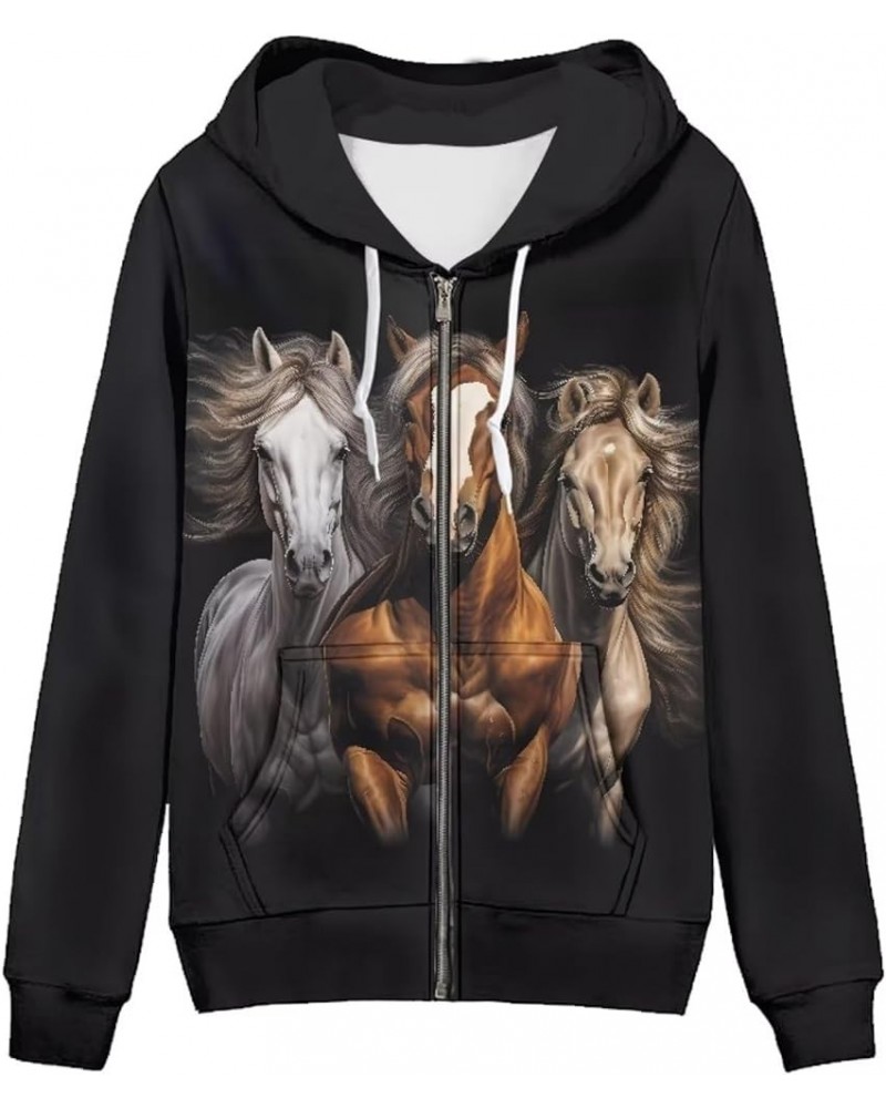 Hoodies Zip Up Jacket for Women Teen Girls Fall Sweatshirt XS-5XL Brown Horse $19.60 Hoodies & Sweatshirts